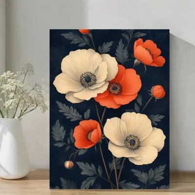 Vintage Floral Botanical Design, Wall Art Canvas Framed 40x60