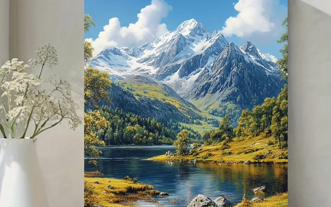 Vibrant Mountain & Lake Landscape Wall Art Canvas Framed 40×60