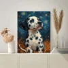 Starry Night With A Spotted Black And White Puppy Wall Art Canvas Framed 40x60 - Image 3