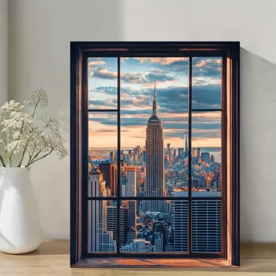 New York City Window View  Wall Art Canvas Framed 40x60