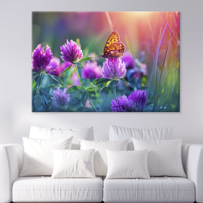 Wild Flowers & Butterfly In Spring  Wall Art Print 100% Australian Made