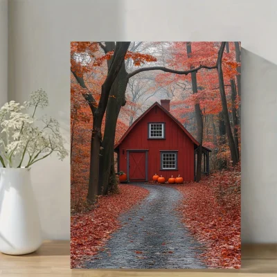 Autumn Farmhouse Fall Landscape Wall Art Canvas Framed 40x60