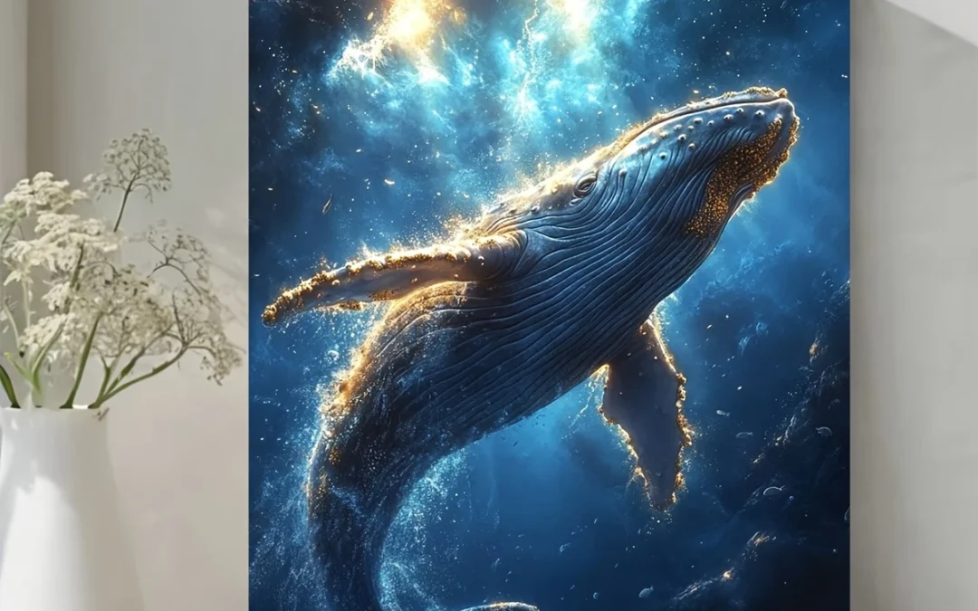 Majestic Whale in Cosmic Blue Water Wall Art Canvas Framed 40×60