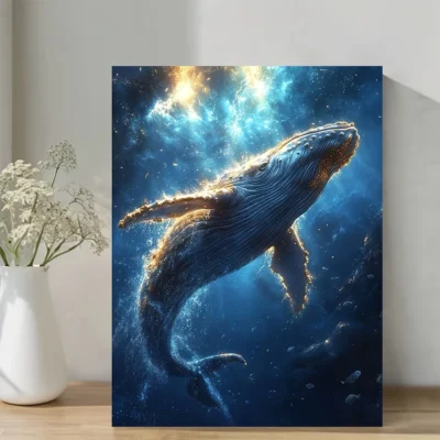 Majestic Whale in Cosmic Blue Water Wall Art Canvas Framed 40x60