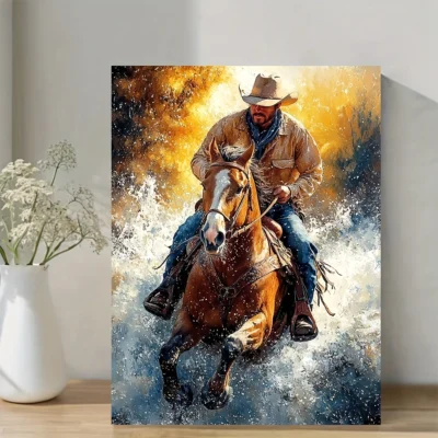 Cheyenne Frontier Days Rodeo Cowboy & Horse Action Scene Wall Art Canvas Framed 40x60