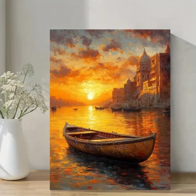 Golden Sunrise Over Ganges Wall Art Canvas Framed 40x60