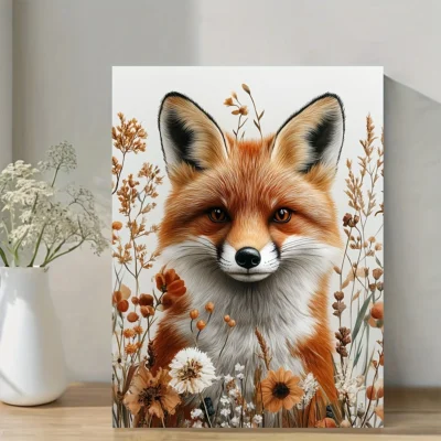 Vibrant Orange Fox in Autumnal Forest Scene Wall Art Canvas Framed 40x60