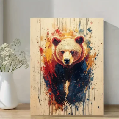 Grizzly Bear Abstract Modern Splatter Wall Art Canvas Framed 40x60
