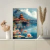 Mid-Century Modern Indonesian Temple Wall Art Canvas Framed 40x60 - Image 2