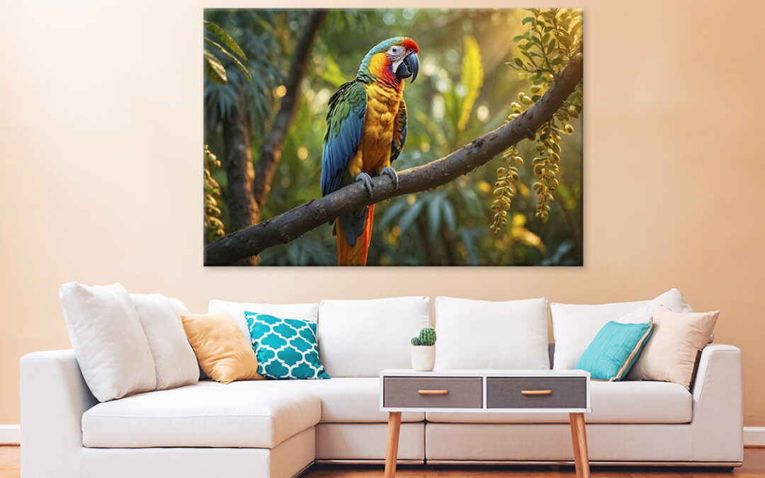 Elegant Parrots Sitting On A Branch Wall Art Print 100% Australian Made