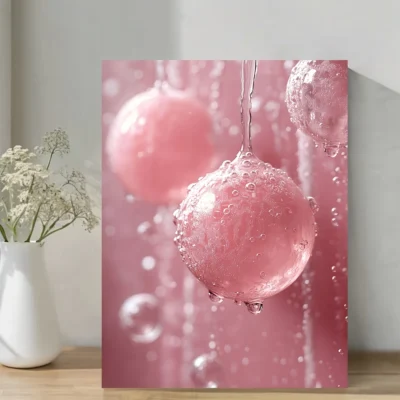 Vintage Pink Bubbles Abstract Wall Art Canvas Framed 40x60