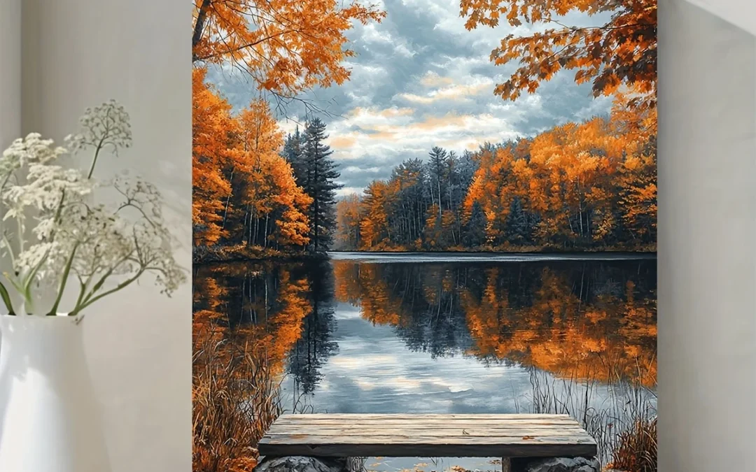 Vibrant Autumn Landscape  Wall Art Canvas Framed 40×60