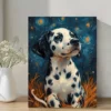 Starry Night With A Spotted Black And White Puppy Wall Art Canvas Framed 40x60