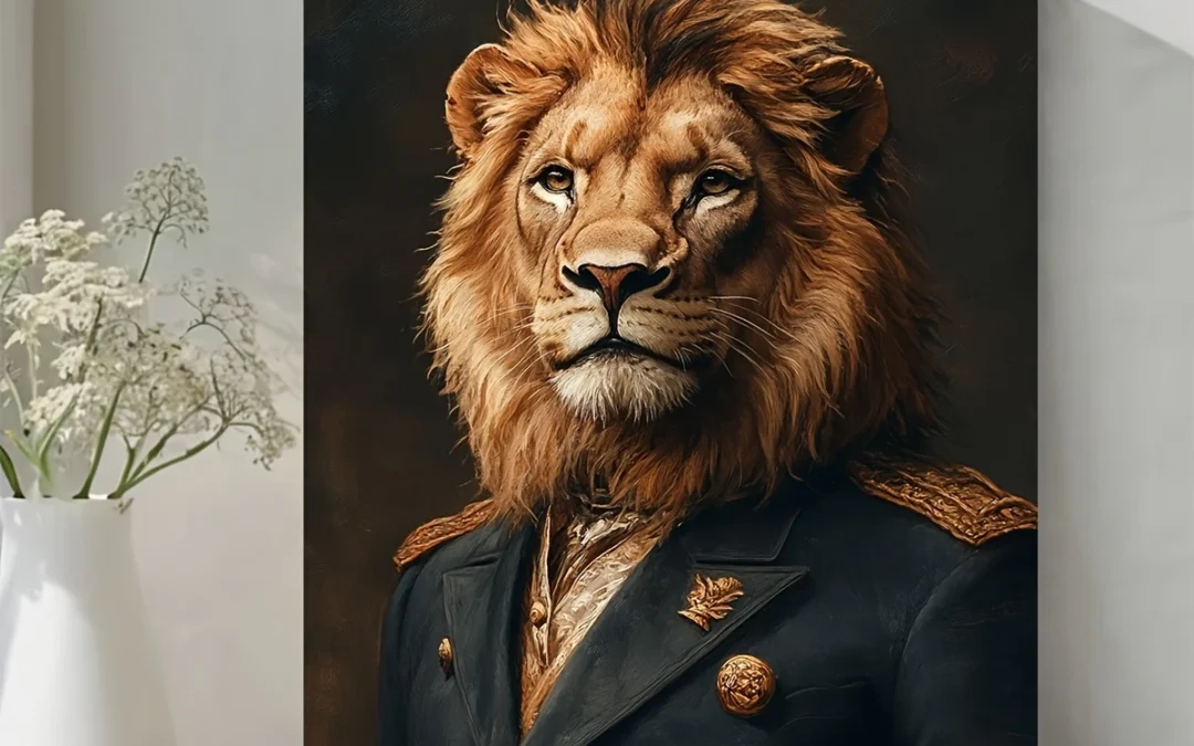 Dark Gentleman Lion Painting Wall Art Canvas Framed 40×60