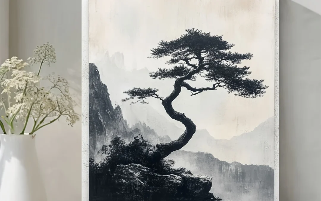Black & White Bonsai Tree Wall Art Canvas Framed 40×60