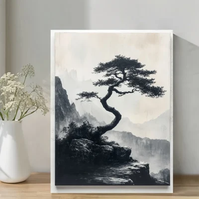 Black & White Bonsai Tree Wall Art Canvas Framed 40x60
