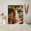 Beauty Woman with Butterfly & Floral Motif Wall Art Canvas Framed 40x60 - Image 2