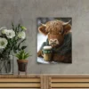 Rustic Highland Cow with Shamrock Scarf & Beer Mug Wall Art Canvas Framed 40x60 - Image 3