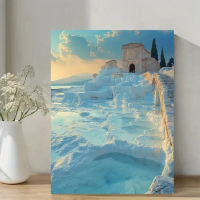 Vibrant Landscape Pamukkale Turkey Wall Art Canvas Framed 40x60