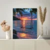 Ocean Sunset Palm Tree Swing Beach Wall Art Canvas Framed 40x60 - Image 3
