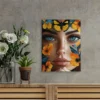 Beauty Woman with Butterfly & Floral Motif Wall Art Canvas Framed 40x60 - Image 3