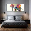 3pcs Cute Elephants Dressed in Colorful Circles Wall Art Set Canvas Framed 50x70cm - High Quality Print 100% Australian Made Wall Canvas Ready to Hang
