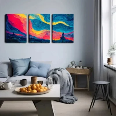 3pcs Colorful Abstract Sky Wall Art Set Canvas Framed 40x60cm - High Quality Print 100% Australian Made Wall Canvas Ready to Hang
