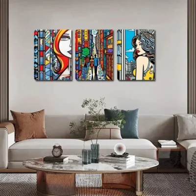 3pcs People and Urban Street Scene  Wall Art Set Canvas Framed 40x60cm - High Quality Print 100% Australian Made Wall Canvas Ready to Hang