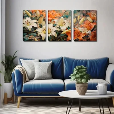 3pcs Two-color Lily Flower  Wall Art Set Canvas Framed 40x60cm - High Quality Print 100% Australian Made Wall Canvas Ready to Hang