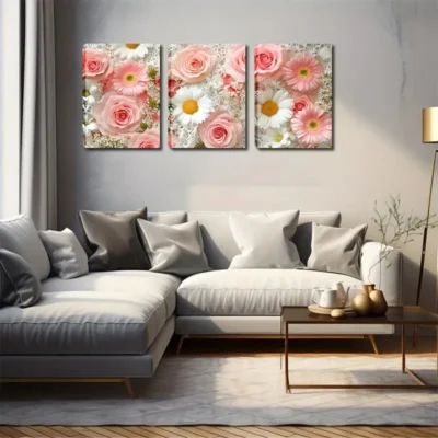 3pcs Beautiful Pink And White Flowers Fresh Wall Art Set Canvas Framed 40x60cm - High Quality Print 100% Australian Made Wall Canvas Ready to Hang