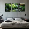 3pcs Black Pebbles Built Pond Natural Style Wall Art Set Canvas Framed 40x60cm - High Quality Print 100% Australian Made Wall Canvas Ready to Hang