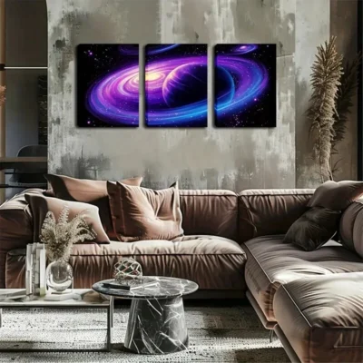 3pcs Mysterious And Profound Purple-Blue Aura  Wall Art Set Canvas Framed 40x60cm - High Quality Print 100% Australian Made Wall Canvas Ready to Hang