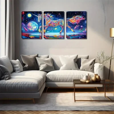 3pcs Celestial Horse Design Wall Art Set Canvas Framed 40x60cm - High Quality Print 100% Australian Made Wall Canvas Ready to Hang