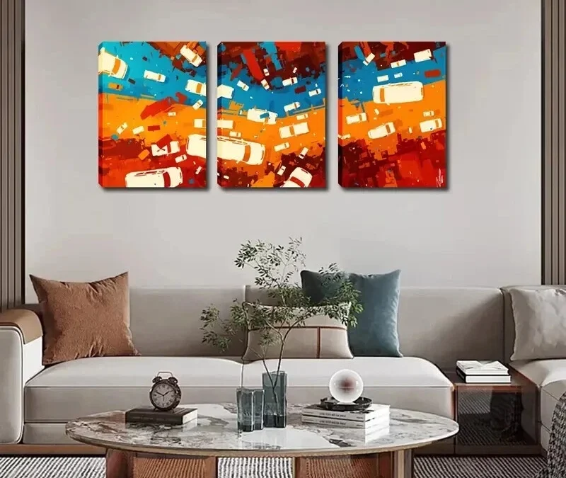 3pcs Traffic Crisscrossing the Busy Street Wall Art Set Canvas Framed 40x60cm – High Quality Print 100% Australian Made Wall Canvas Ready to Hang