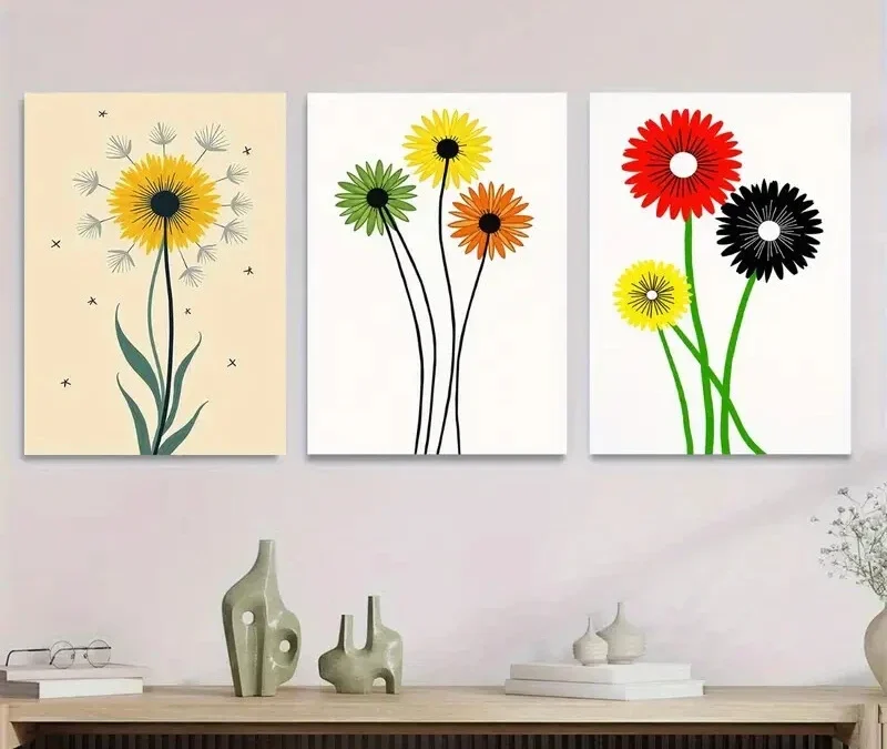 3pcs Colorful Modern Floral Abstract Flower Wall Art Set Canvas Framed 40x60cm – High Quality Print 100% Australian Made Wall Canvas Ready to Hang