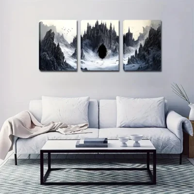 3pcs Gothic Castle & Flying Birds Landscape Wall Art Set Canvas Framed 40x60cm - High Quality Print 100% Australian Made Wall Canvas Ready to Hang