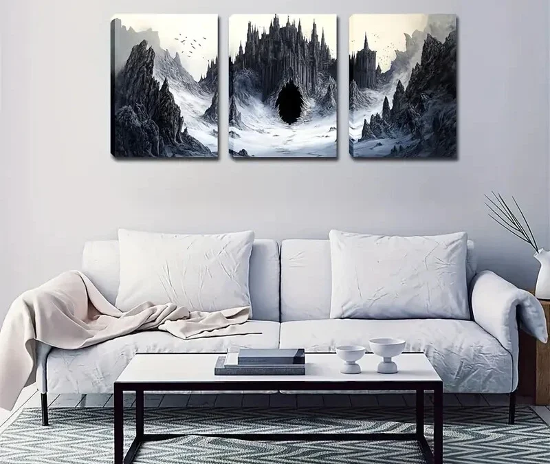 3pcs Gothic Castle & Flying Birds Landscape Wall Art Set Canvas Framed 40x60cm – High Quality Print 100% Australian Made Wall Canvas Ready to Hang