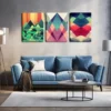 3pcs Colorful Abstract Geometric Wall Art Set Canvas Framed 40x60cm - High Quality Print 100% Australian Made Wall Canvas Ready to Hang - Image 3