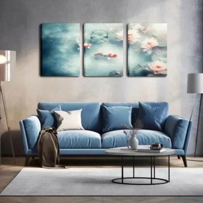 3pcs Koi Fish In Clear Water  Wall Art Set Canvas Framed 40x60cm - High Quality Print 100% Australian Made Wall Canvas Ready to Hang