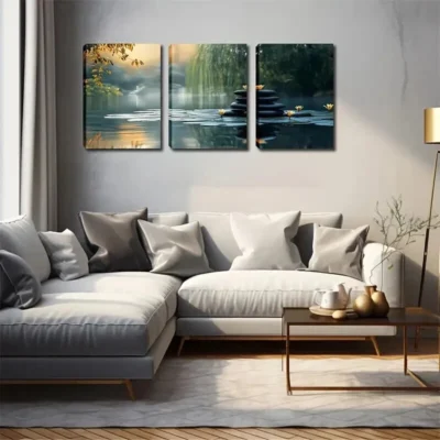 3pcs Quiet Lake Vivid Style Wall Art Set Canvas Framed 50x70cm - High Quality Print 100% Australian Made Wall Canvas Ready to Hang