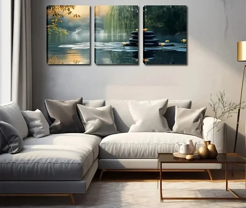 3pcs Quiet Lake Vivid Style Wall Art Set Canvas Framed 50x70cm – High Quality Print 100% Australian Made Wall Canvas Ready to Hang