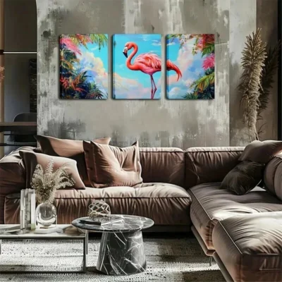 3pcs Soft Blue And Pink Sky Tropical Dream Style Wall Art Set Canvas Framed 50x70cm - High Quality Print 100% Australian Made Wall Canvas Ready to Hang