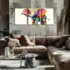 3pcs Cute Elephants Dressed in Colorful Circles Wall Art Set Canvas Framed 50x70cm - High Quality Print 100% Australian Made Wall Canvas Ready to Hang - Image 3