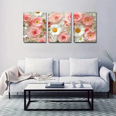 3pcs Beautiful Pink And White Flowers Fresh  Wall Art Set Canvas Framed 50x70cm - High Quality Print 100% Australian Made Wall Canvas Ready to Hang