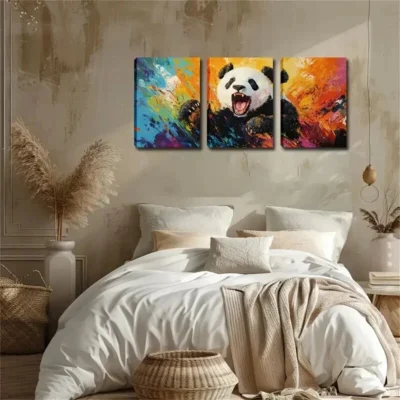 3pcs colorful fantasy world of Giant Panda  Wall Art Set Canvas Framed 50x70cm - High Quality Print 100% Australian Made Wall Canvas Ready to Hang