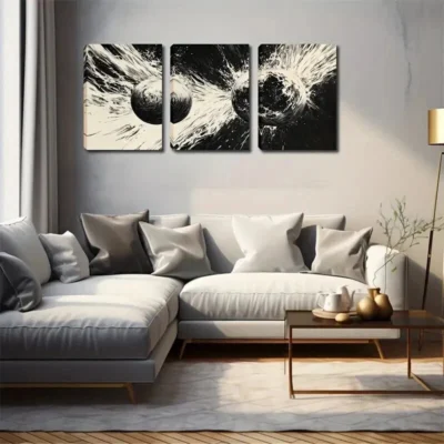 3pcs Abstract Glowing Spheres Triptych Wall Art Set Canvas Framed 50x70cm - High Quality Print 100% Australian Made Wall Canvas Ready to Hang