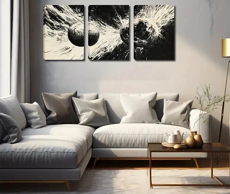 3pcs Abstract Glowing Spheres Triptych Wall Art Set Canvas Framed 50x70cm – High Quality Print 100% Australian Made Wall Canvas Ready to Hang