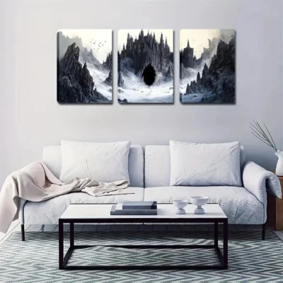 3pcs Gothic Castle & Flying Birds Landscape Wall Art Set Canvas Framed 50x70cm - High Quality Print 100% Australian Made Wall Canvas Ready to Hang
