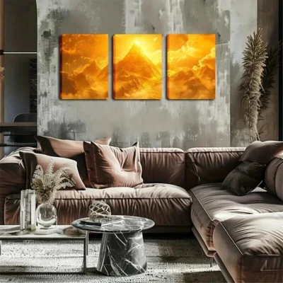 3pcs Golden dazzling mountain dream style  Wall Art Set Canvas Framed 50x70cm - High Quality Print 100% Australian Made Wall Canvas Ready to Hang