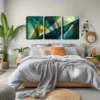 3pcs  Crystal Design in Green & Yellow Wall Art Set Canvas Framed 50x70cm - High Quality Print 100% Australian Made Wall Canvas Ready to Hang